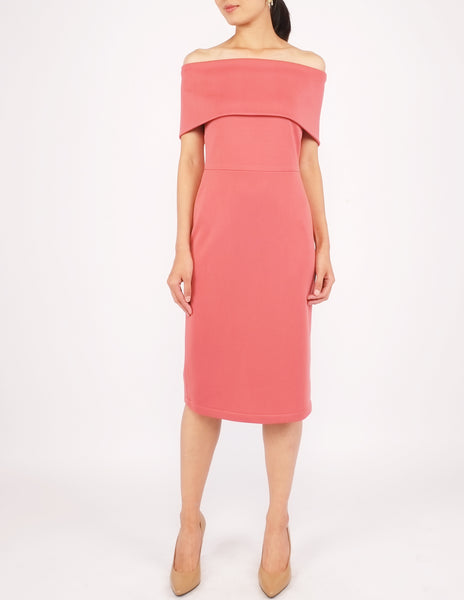 Evita Off-Shoulder Midi Dress (Clay)