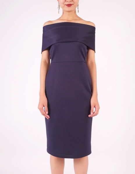 Evita Off-Shoulder Bodycon Dress (Navy)