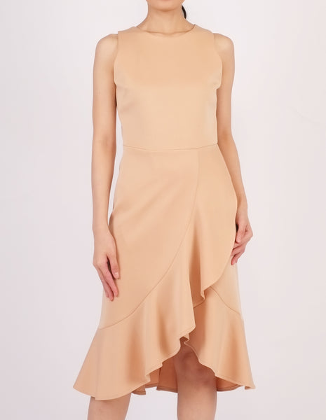 Hedy Wrap Skirt Dress (Beige)