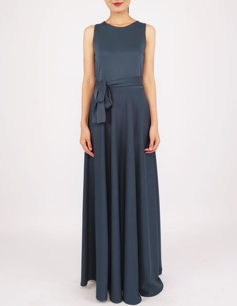Heloise Long Dress with Sash (Bottle Green)