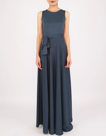 Heloise Long Dress with Sash (Bottle Green)
