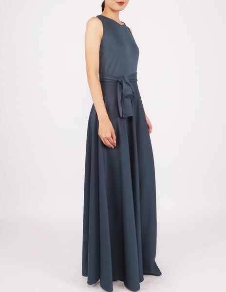 Heloise Long Dress with Sash (Bottle Green)