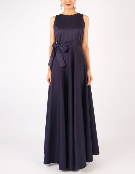 Heloise Long Dress with Sash (Navy)