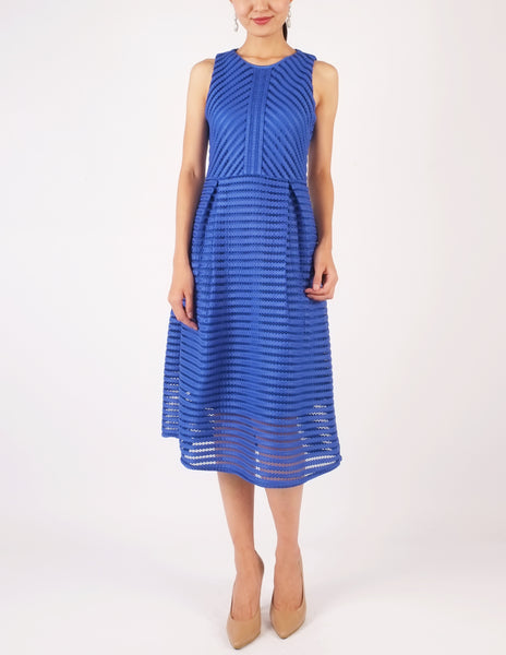 Hope Striped Neoprene Fit-and-Flare Dress (Royal Blue)