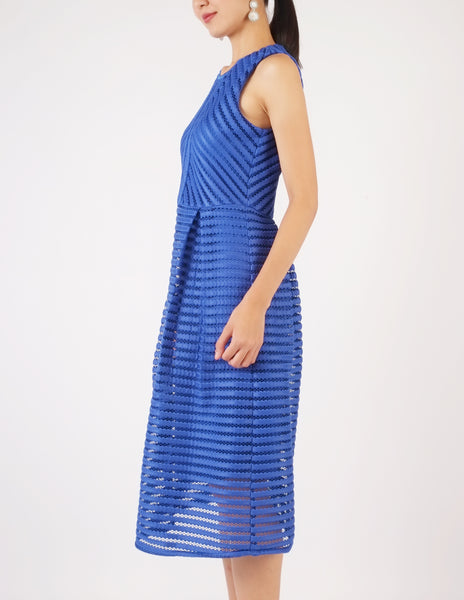 Hope Striped Neoprene Fit-and-Flare Dress (Royal Blue)