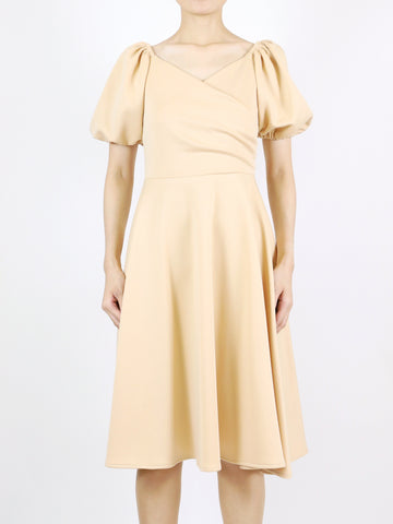 Inna Puff Sleeves Wrap Dress (Beige)