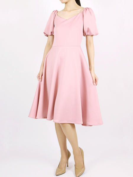 Isla Puff Sleeves Dress (Pink)