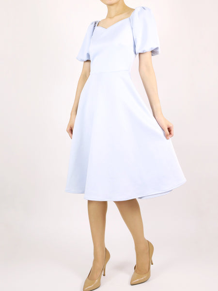 Isla Puff Sleeves Dress (Lt Blue)