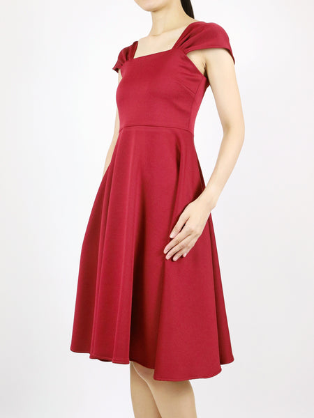 Irene Cap Sleeves Dress (Maroon)