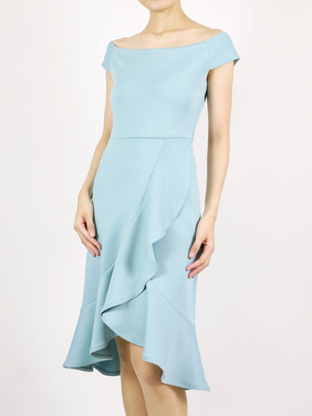 Henny Off-Shoulder Wrap Skirt Dress (Lt Blue)
