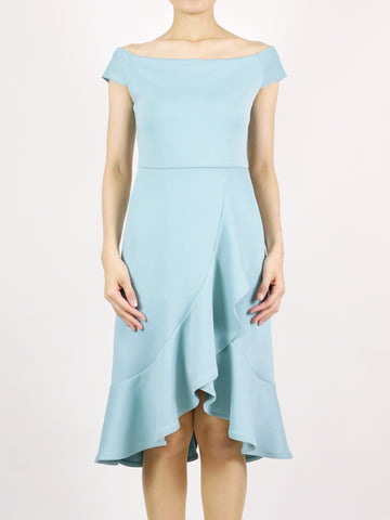 Henny Off-Shoulder Wrap Skirt Dress (Lt Blue)