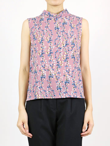 Flor Mock Neck Sleeveless Top (Pink Floral)