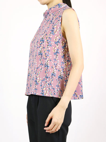 Flor Mock Neck Sleeveless Top (Pink Floral)