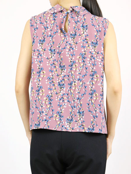 Flor Mock Neck Sleeveless Top (Pink Floral)