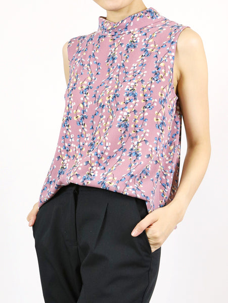 Flor Mock Neck Sleeveless Top (Pink Floral)