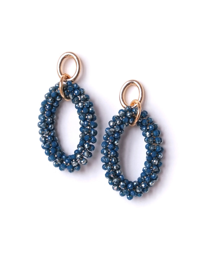 Rachel Beaded Oval Earrings (Prussian Blue)