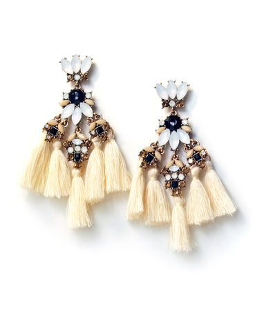 Rana Crystal Tassel Earrings (Beige)