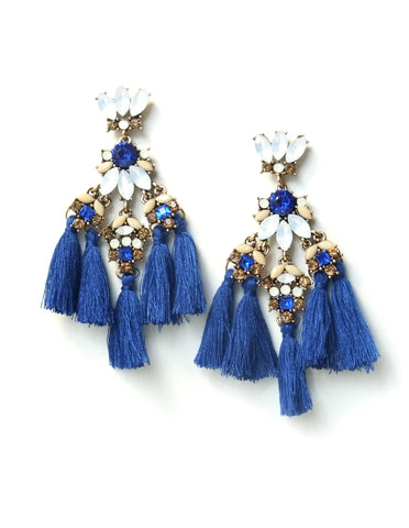 Rana Crystal Tassel Earrings (Royal Blue)